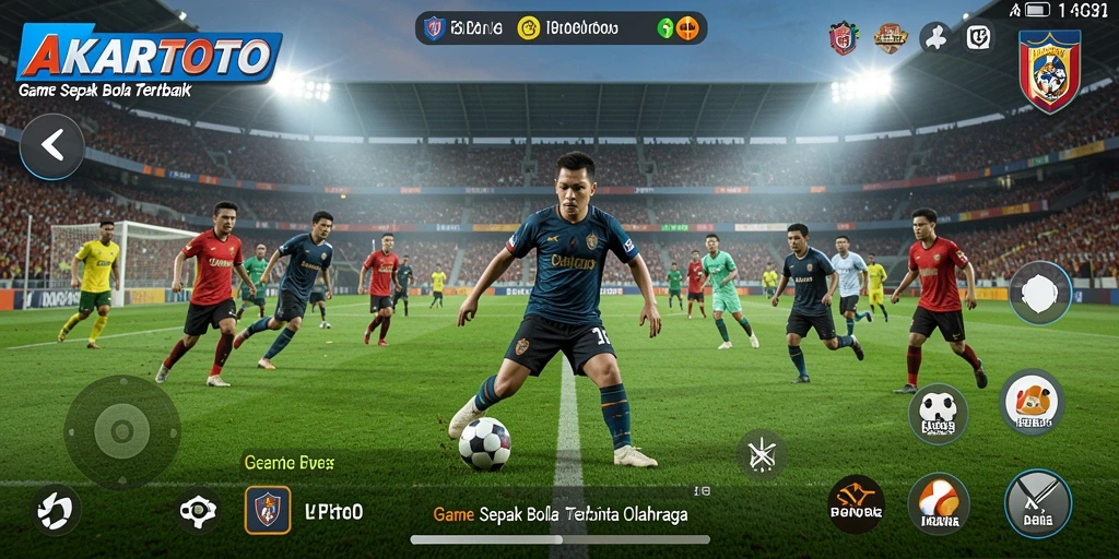 Tangkapan layar dari gameplay AKARTOTO yang mendebarkan di lapangan sepak bola.