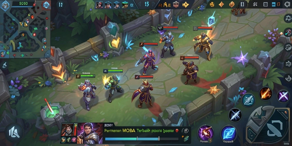 Tampilan gameplay seru dalam pertempuran tim di arena MOBA.