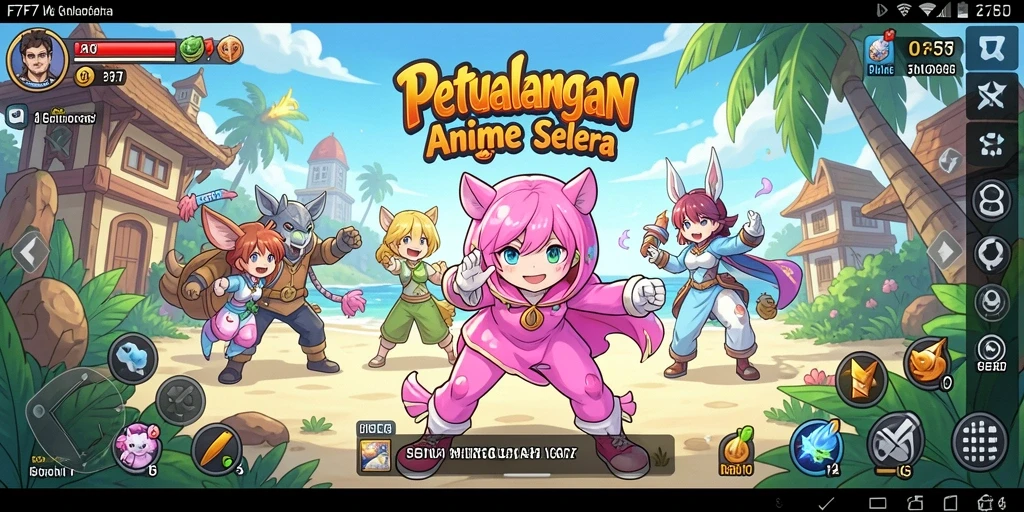 Tampilan gameplay seru F7F7 dengan karakter anime yang beraksi.