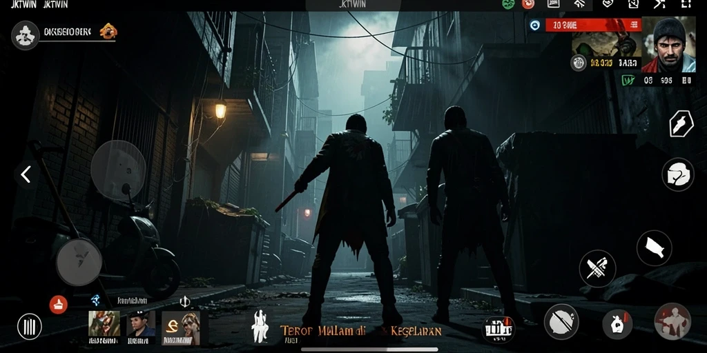 Screenshot menunjukkan karakter berlari melawan kegelapan penuh teror.