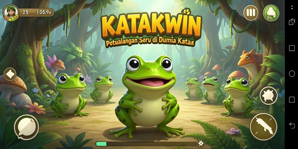 Screenshot gameplay KATAKWIN menampilkan katak beraksi dalam petualangan yang penuh tantangan.