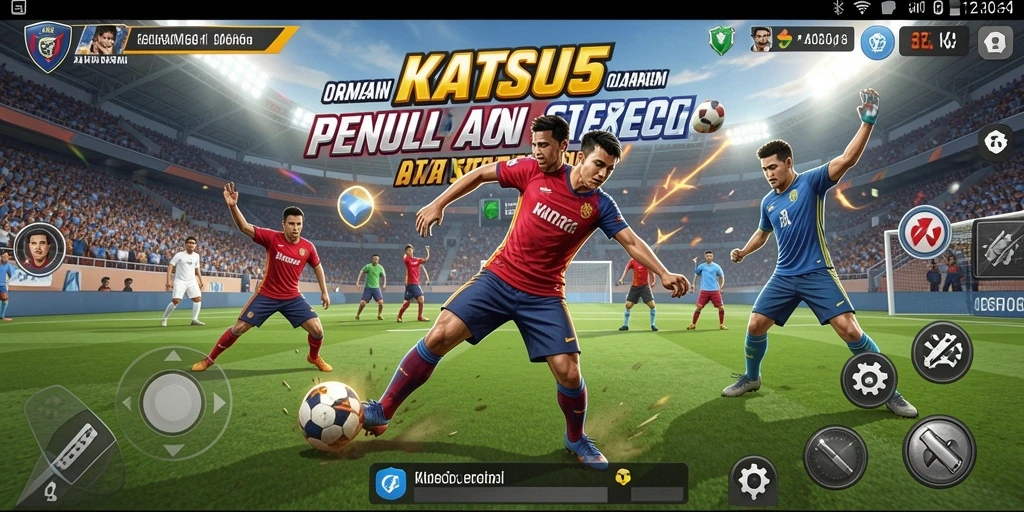 Tampilan gameplay seru dalam KATSU5 yang menggambarkan aksi olahraga.