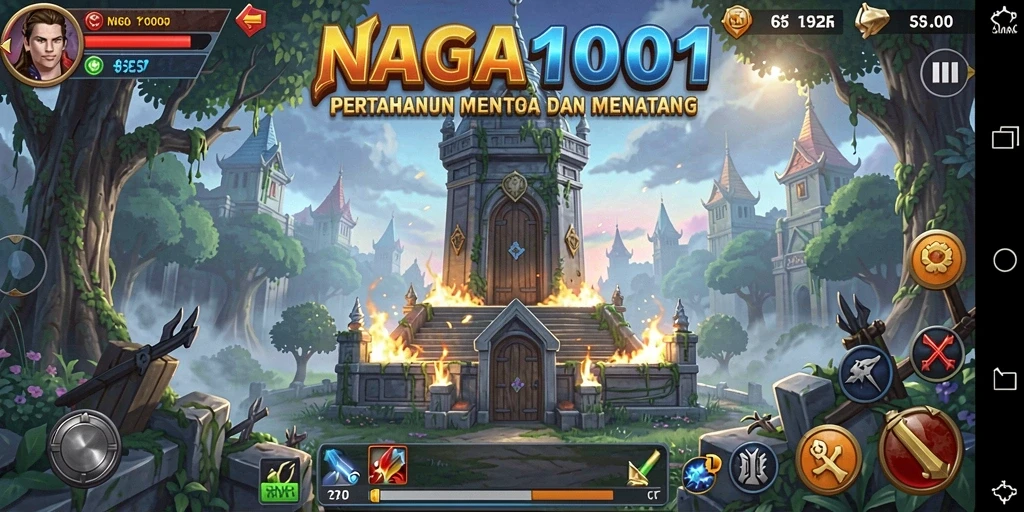 Tampilan gameplay NAGA1001 dengan menara yang siap menghadang serangan musuh.