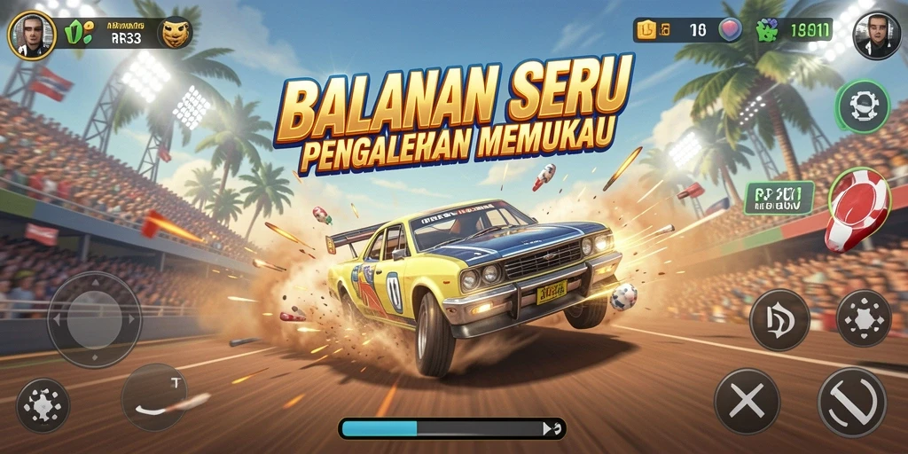Screenshot gameplay RR33 menampilkan balapan penuh aksi.