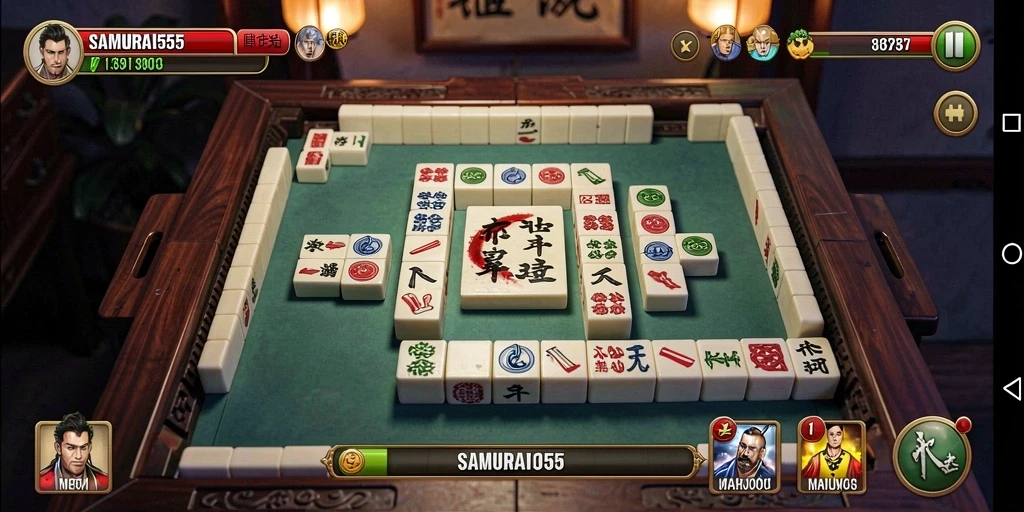 Screenshot gameplay SAMURAI555 dengan estetika Mahjong yang memukau.
