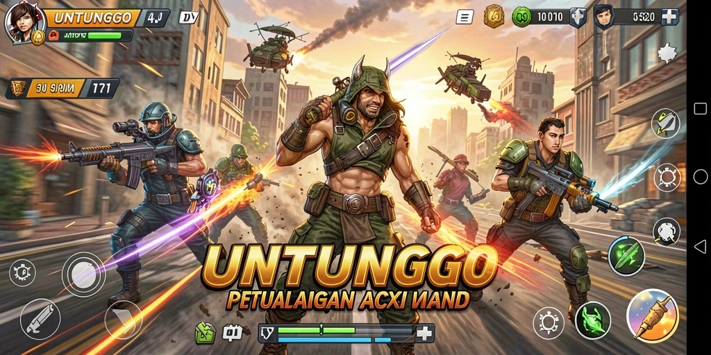 Tampilan seru dari gameplay aksi UNTUNGGO dengan pertarungan mendebarkan.