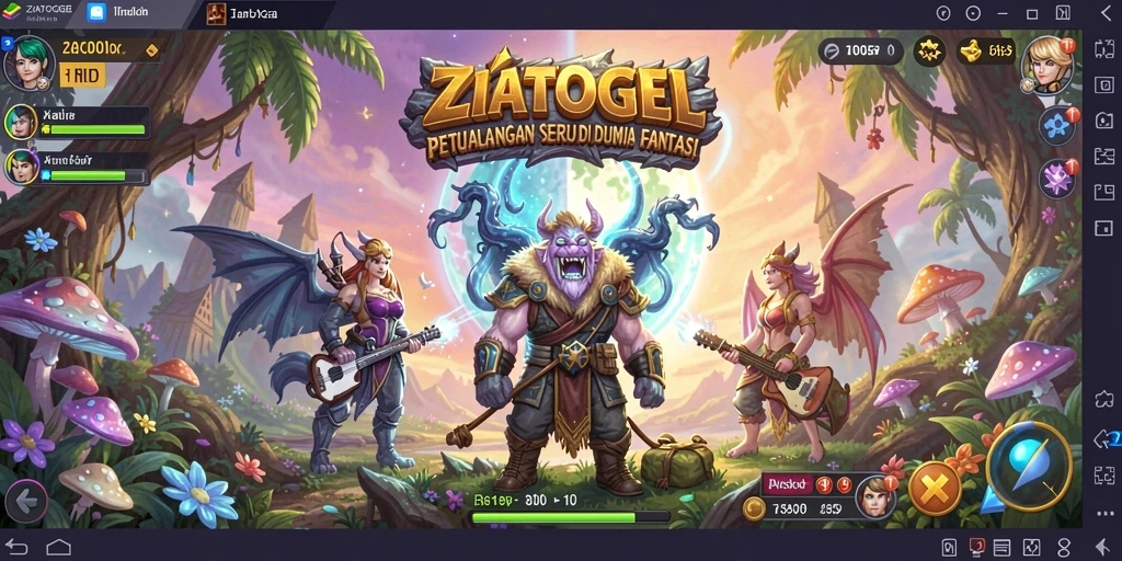Screenshot menunjukkan pertarungan epik dengan monster di ZIATOGEL.